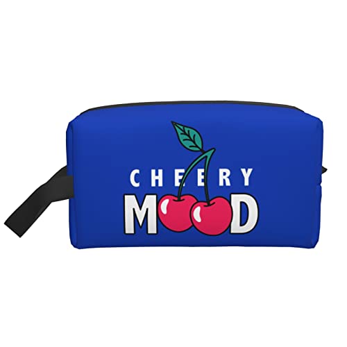 The Cherry Text Blue Make-up-Tasche, Reise-Toilettenartikel, Make-up-Organizer, große Kapazität, tragbare Reisekosmetiktaschen für Frauen und Mädchen von DJNGN