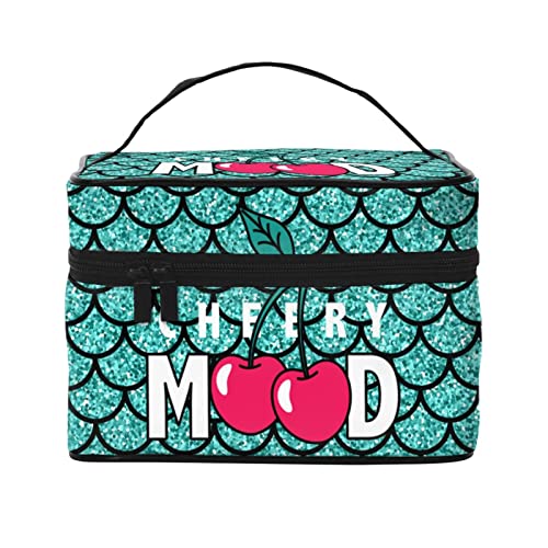 Make-up-Tasche mit Kirschtext, Kulturbeutel für Damen, Kosmetiktasche, Reise-Kulturbeutel, Make-up-Reisetasche, Make-up-Organizer, große Make-up-Tasche von DJNGN
