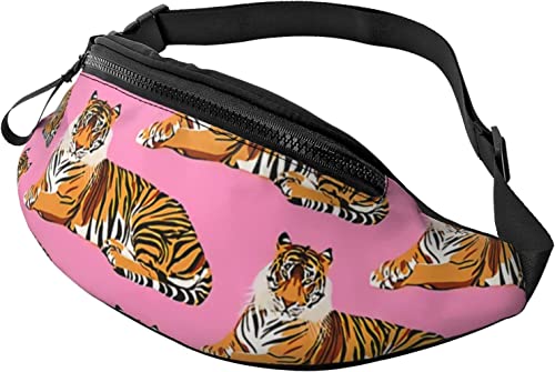 Tigermuster auf rosa lässiger Gürteltasche für Männer und Frauen, Verstellbarer Gürtel, Gürteltasche für Reisen, Wandern, Radfahren, Laufen, Festival, Rave von DJNGN