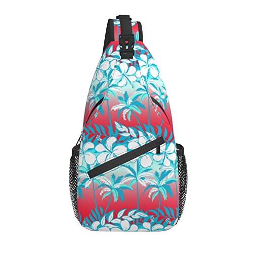 Tropische Palme mit Hibiskusblüten, Umhängetasche, lässiger Sling-Schulterrucksack für Männer und Frauen, Unisex, Kleiner Wanderrucksack, robuster Wander-Tagesrucksack Tropische Palme mit Hibiskusblüten, Umhängetasche, lässiger Sling-Schulterrucksack für Männer und Frauen, Unisex, Kleiner Wanderrucksack, robuster Wander-Tagesrucksack von DJNGN