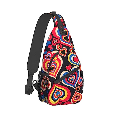 Umhängetasche für Männer und Frauen, bequemer Umhängetasche, kompatibel mit Tie Dye Trippy Love Heart, Diebstahlsicherer Sling-Schulter-Brustbeutel, Tagesrucksack, modischer Reise-Gymnastikrucksack von DJNGN