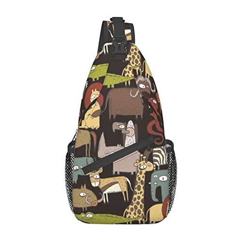 Umhängetasche mit Cartoon-Tieren, Brusttasche, Tagesrucksack, Umhängetasche für Reisen, Sport, Laufen, Wandern von DJNGN