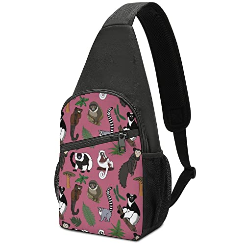 Umhängetasche mit Lemur-Muster, Umhängetasche, leicht, Schultertasche mit einem Riemen, für Reisen, Wandern, Tagesrucksack von DJNGN