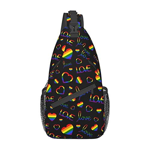 Umhängetasche mit Regenbogen-Pride-Flagge, LGBT-Herzen, für Damen und Herren, Umhängetasche, Rucksack, Wandern, Reisen, Tagesrucksack, Schulter- und Brusttasche von DJNGN