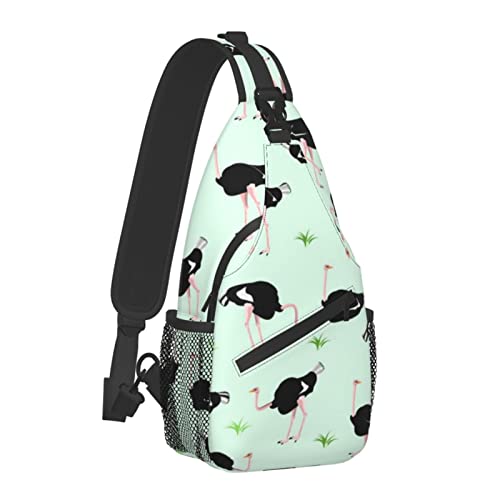 Umhängetasche mit Straußmuster, lässiger Sling-Schulterrucksack für Männer und Frauen, Unisex, Kleiner Wanderrucksack, robuster Wander-Tagesrucksack von DJNGN