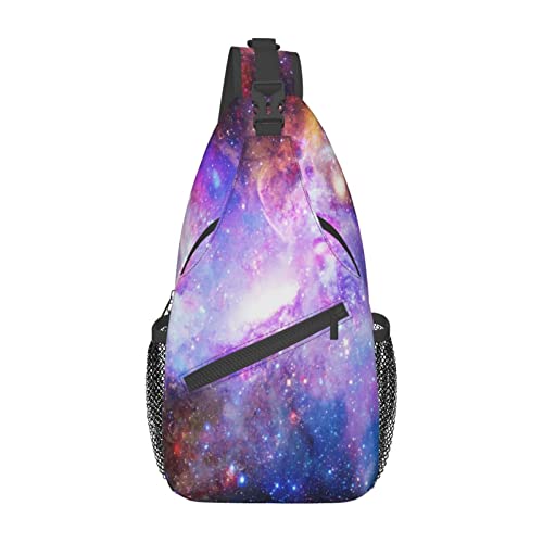 Umhängetasche mit blauem Galaxie- und Nebula-Motiv, dunkle Weltraumsterne, blaues, lila und rosa Galaxie-Brusttasche, Verstellbarer, lässiger Schulterrucksack, Nebula-Szenerie-Thema, Reisen, Wandern, von DJNGN