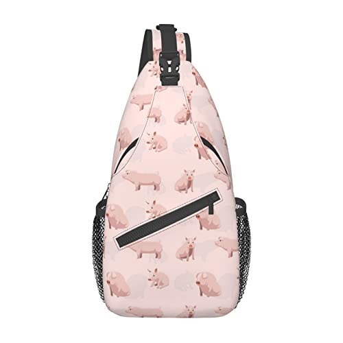 Umhängetasche mit niedlichen rosa Schweinchen für Damen und Herren, Umhängetasche, lässiger Wander-Tagesrucksack, Schulter- und Brusttasche von DJNGN