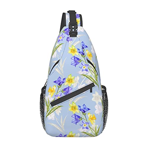 Vintage Bluebells Narcissus Flowers Schultertasche für Damen und Herren, Umhängetasche, lässiger Wander-Tagesrucksack, Schulter- und Brusttasche von DJNGN