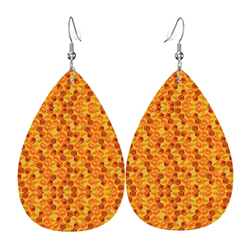 Waben-abstrakte Kunst-Leder-Ohrringe für Frauen, baumelnde Ohrringe, Tropfen-Anhänger mit Haken, Geschenke für erwachsene Mädchen von DJNGN