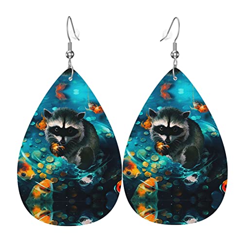 Waschbär Tier und Fisch Malerei Leder Ohrringe für Frauen baumeln Ohrring Tropfen Anhänger mit Haken Geschenke für Erwachsene Mädchen Waschbär Tier und Fisch Malerei Leder Ohrringe für Frauen baumeln Ohrring Tropfen Anhänger mit Haken Geschenke für Erwachsene Mädchen von DJNGN