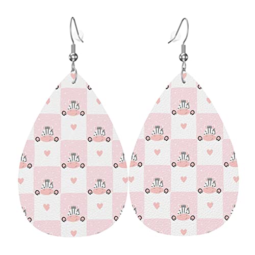 Zebra geometrische Gitter weiß rosa Leder Ohrringe für Frauen baumeln Ohrring Tropfen Anhänger mit Haken Geschenke für Erwachsene Mädchen von DJNGN