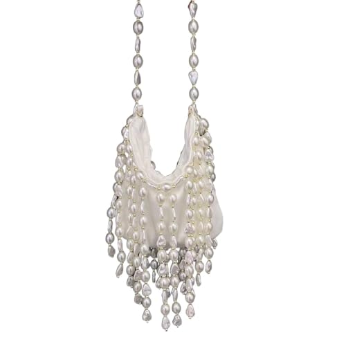 DJNLPZNT Damen Unregelmäßige Perle Perlen Handtasche Achseltasche Clutch Exquisite Perlen und Stofftasche,Weiß von DJNLPZNT