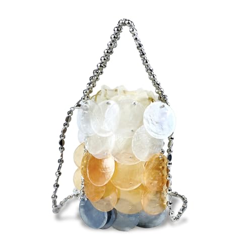 DJNLPZNT Frauen Fischschuppentasche mit Kette Bunte Handgewebte Shell-Tasche Sommer Reise Strand Party,Blau von DJNLPZNT