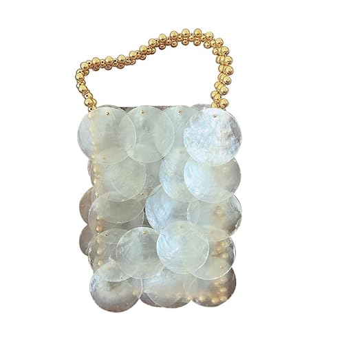 DJNLPZNT Frauen Fischschuppentasche mit Kette Bunte Handgewebte Shell-Tasche Sommer Reise Strand Party,Weiß von DJNLPZNT