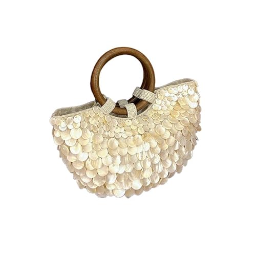 DJNLPZNT Handgemachte Shell Tasche Holz Top Runde Griff Frauen Boho Handtasche Strand Clutch Abend Handtasche,Off White,Double Sided DJNLPZNT Handgemachte Shell Tasche Holz Top Runde Griff Frauen Boho Handtasche Strand Clutch Abend Handtasche,Off White,Double Sided von DJNLPZNT