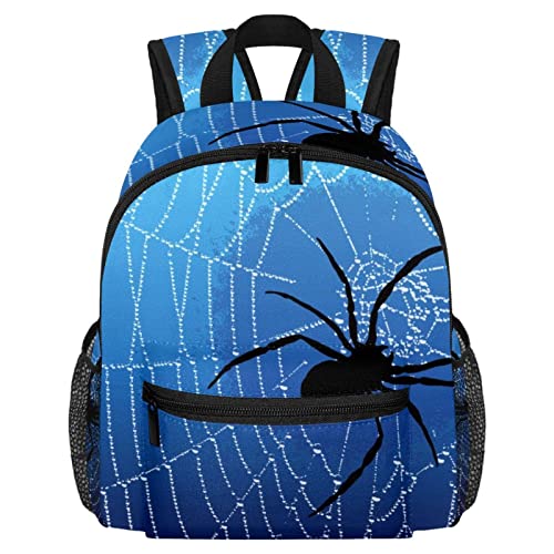 DJROW Kinder Reise Daypack Blau Spinnennetz Schwarz Spinne Schultasche Kindergarten Kleinkind Vorschule Kinder Snack Kindergarten Rucksack, mehrfarbig, 10x4x12 in von DJROW