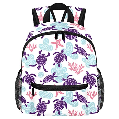 DJROW Kinder Reise Daypack Boho Meeresschildkröte Schildkröte Koralle Schultasche Kindergarten Kleinkind Vorschule Kinder Snack Kindergarten Rucksack, mehrfarbig, 10x4x12 in von DJROW