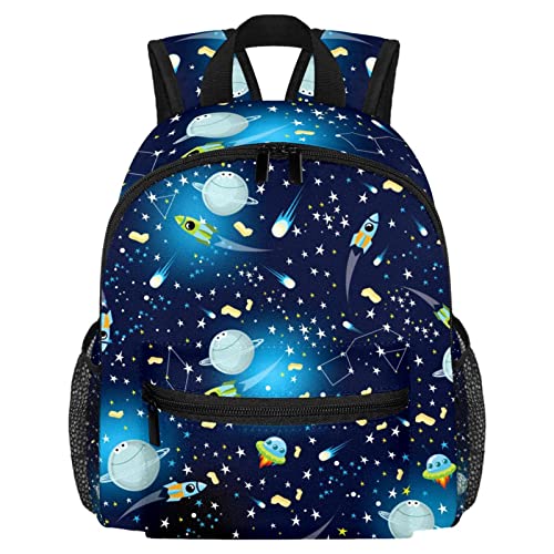 DJROW Kinder Reise Daypack Cartoon Rakete Raumschiff Planeten Sterne Schultasche Kindergarten Kleinkind Vorschule Kinder Snack Kindergarten Rucksack, mehrfarbig, 10x4x12 in von DJROW