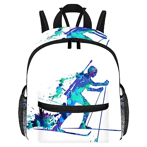 DJROW Kinder-Reise-Tagesrucksack, Illustration, Ridge, Skiplatz, Biathlon, Schultasche, Kindergarten, Kleinkinder, Vorschule, Kindergarten, Snack, Kindergarten, Rucksack, mehrfarbig, 10x4x12 in von DJROW