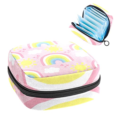 Damenbinde Aufbewahrungsbeutel Stillpad Halter Gelb Rosa Regenbogen Sonne Weiß Wolken Tragbare Periode Kit Tasche Feminine Produkt Beutel für Frauen Mädchen von DJROW