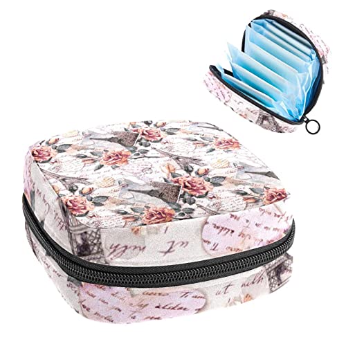 Damenbinde Aufbewahrungstaschen Stillpad Halter Blume Retro Eiffelturm Muster Tragbare Periode Kit Tasche Feminine Produkt Beutel für Frauen Mädchen von DJROW