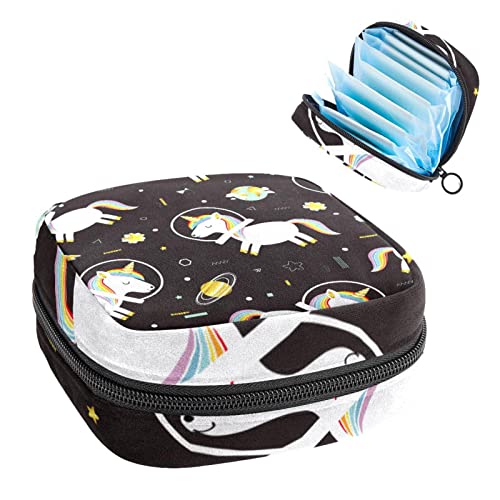 Damenbinde Aufbewahrungstaschen Stillpad Halter Einhorn Weltraum Astronaut Schwarzer Hintergrund Tragbare Periode Kit Tasche Feminine Produkt Beutel für Frauen Mädchen von DJROW