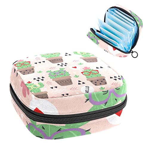 Damenbinde Aufbewahrungstaschen Stillpad Halter Niedliche Sonnenbrille Kaktus Topf Cartoon Kunst Tragbare Periode Kit Tasche Feminine Produkt Beutel für Frauen Mädchen von DJROW