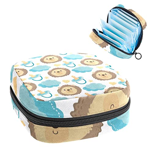 Damenbinde Aufbewahrungstaschen Stillpad Halter Niedlicher Löwenkopf mit Windel Wolke Muster Tragbare Periode Kit Tasche Feminine Produkt Beutel für Frauen Mädchen von DJROW