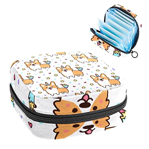 Damenbinde Aufbewahrungstaschen Stillpad Halter Niedliches Einhorn Corgi Tragbare Periode Kit Tasche Feminine Produkt Beutel für Frauen Mädchen von DJROW