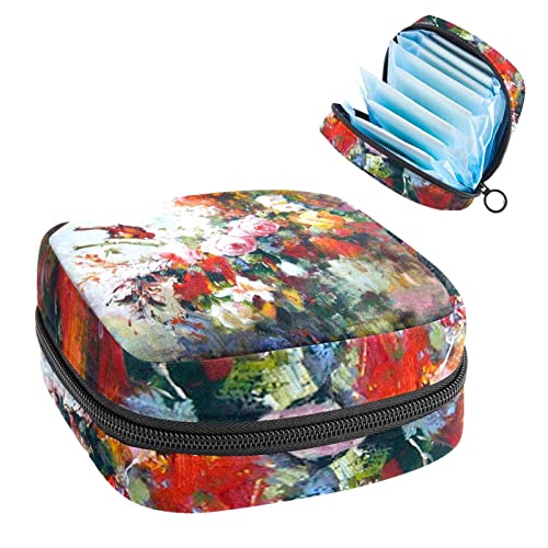 Damenbinde Aufbewahrungstaschen Stillpad Halter Ölgemälde Kunst Abstrakte Blumen Tragbare Periode Kit Tasche Feminine Produkt Beutel für Frauen Mädchen von DJROW