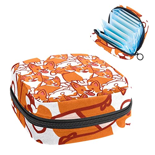 Damenbinde Aufbewahrungstaschen Stillpad Halter Orange Corgi Hund Muster Cartoon Tragbare Periode Kit Tasche Feminine Produkt Beutel für Frauen Mädchen von DJROW