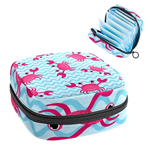 Damenbinde Aufbewahrungstaschen Stillpad Halter Rosy Lustige Krabben Muster Blaue Welle Tragbare Periode Kit Tasche Feminine Produkt Beutel für Frauen Mädchen von DJROW