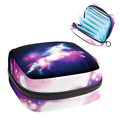 Damenbinden Aufbewahrungstaschen Stillpad Halter Fantasy Fliegendes Einhorn mit bunten Lichtern Tragbare Periode Kit Tasche Feminine Produktbeutel für Frauen Mädchen von DJROW