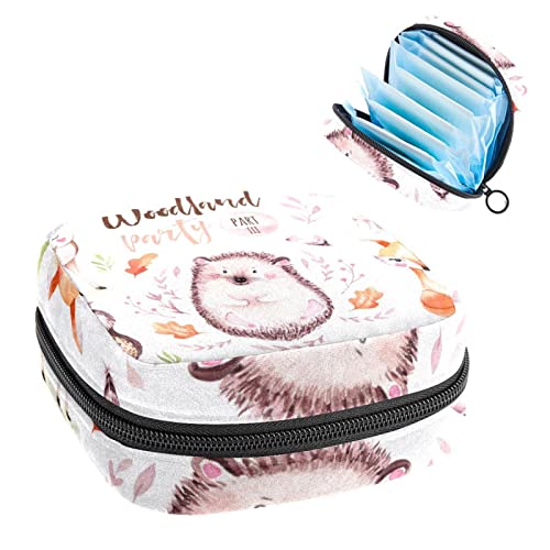 Damenbinden Aufbewahrungstaschen Stillpad Halter Waldparty Fuchs Eule Hirsch Igel Tragbare Periode Kit Tasche Feminine Produktbeutel für Frauen Mädchen von DJROW