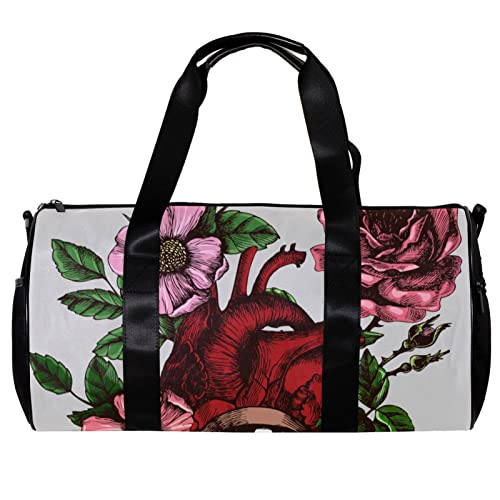 Runde Gym Sport Duffel Tasche mit Abnehmbarem Schultergurt Blooming Anatomisches Menschliches Herz mit Augentraining Handtasche Übernachtungstasche für Damen und Herren, mehrfarbig, 45x23x23cm/17.7x9x9in von DJROW