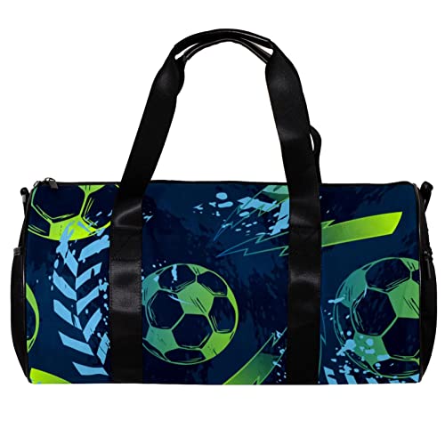 Runde Gym Sport Duffel Tasche mit Abnehmbarem Schultergurt Grunge Urban Muster mit Fußball Ball Training Handtasche Übernachtungstasche für Damen und Herren, mehrfarbig, 45x23x23cm/17.7x9x9in von DJROW