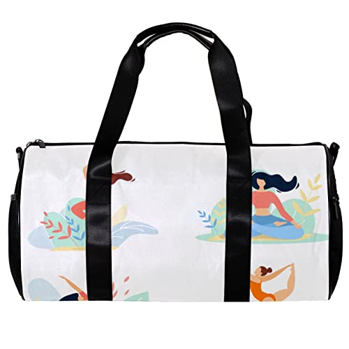 Runde Gym Sport Duffel Tasche mit Abnehmbarem Schultergurt Illustration Mädchen in Yoga Sport Training Handtasche Übernachtungstasche für Damen und Herren, mehrfarbig, 45x23x23cm/17.7x9x9in von DJROW