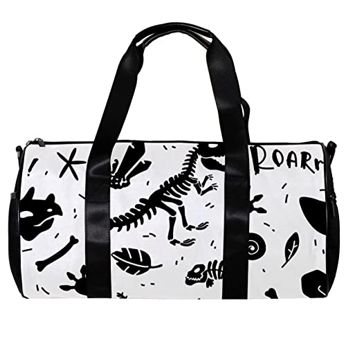 Runde Gym Sport Duffel Tasche mit abnehmbarem Schultergurt Dinosaurier Skelett und Fossilien Training Handtasche Übernachtung Tasche für Damen und Herren, mehrfarbig, 45x23x23cm/17.7x9x9in von DJROW