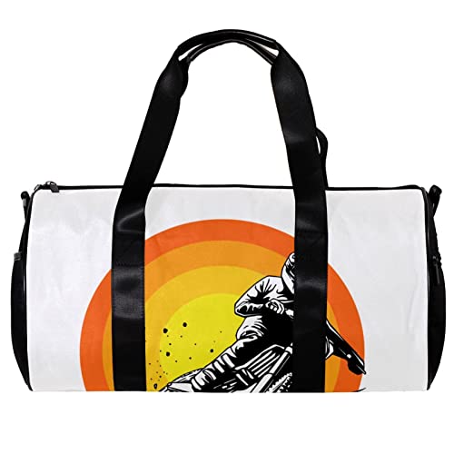 Runde Gym Sport Duffel Tasche mit abnehmbarem Schultergurt Illustration von Motocross Sport Design Training Handtasche Übernachtungstasche für Damen und Herren, mehrfarbig, 45x23x23cm/17.7x9x9in von DJROW