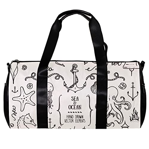 Runde Gym Sport Duffel Tasche mit abnehmbarem Schultergurt Meeresleben Ozean Reise Sommer Marine Meeresfrüchte Training Handtasche Übernachtungstasche für Damen und Herren, mehrfarbig, 45x23x23cm/17.7x9x9in von DJROW