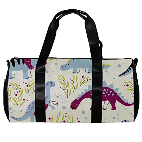 Runde Gym Sport Duffel Tasche mit abnehmbarem Schultergurt Verschiedene Dinosaurier Training Handtasche Übernachtung Tasche für Damen und Herren, mehrfarbig, 45x23x23cm/17.7x9x9in von DJROW