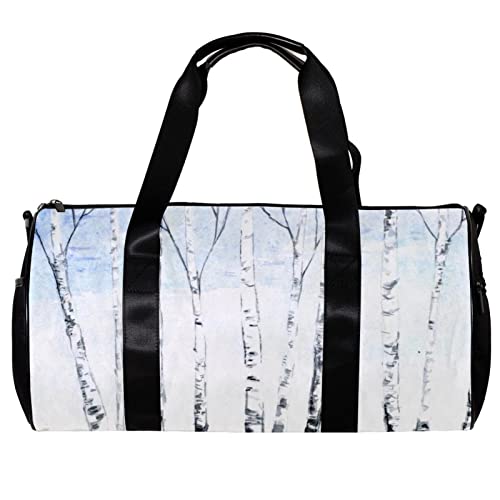 Runde Gym Sport Duffel Tasche mit abnehmbarem Schultergurt Wald Illustration Winter Bäume Training Handtasche Übernachtungstasche für Damen und Herren, mehrfarbig, 45x23x23cm/17.7x9x9in von DJROW