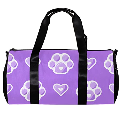 Runde Gym Sport Duffel Tasche mit abnehmbarem Schultergurt lila Pfote mit Herz Training Handtasche Übernachtungstasche für Damen und Herren, mehrfarbig, 45x23x23cm/17.7x9x9in von DJROW