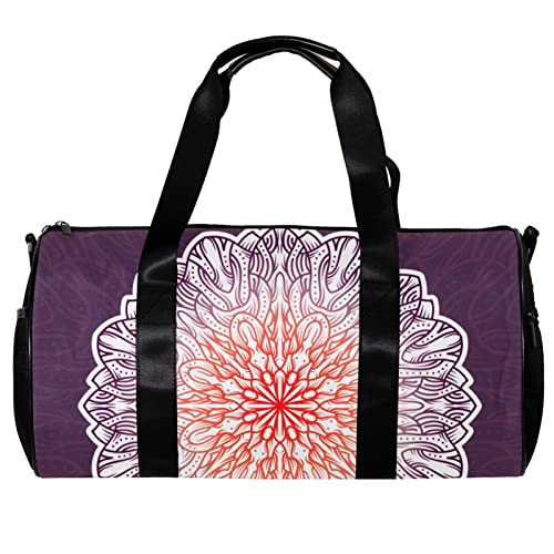 Runde Sporttasche mit abnehmbarem Schultergurt, buntes Mandala-Hintergrund, Training, Handtasche, Übernachtungstasche für Damen und Herren, mehrfarbig, 45x23x23cm/17.7x9x9in von DJROW