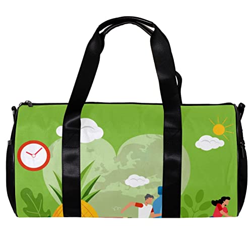 Runde Sporttasche mit abnehmbarem Schultergurt, für Lebensmittel und Sport, Training, Handtasche, Übernachtungstasche für Damen und Herren, mehrfarbig, 45x23x23cm/17.7x9x9in von DJROW