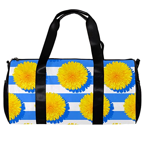 Runde Sporttasche mit abnehmbarem Schultergurt, gelbe Blumen, Löwenzahn, Trainingshandtasche, Übernachtungstasche für Damen und Herren, mehrfarbig, 45x23x23cm/17.7x9x9in von DJROW