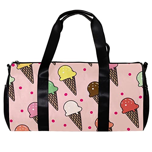 Runde Sporttasche mit abnehmbarem Schultergurt, niedliches süßes Eiscreme-Muster, Trainingshandtasche, Übernachtungstasche für Damen und Herren, mehrfarbig, 45x23x23cm/17.7x9x9in von DJROW