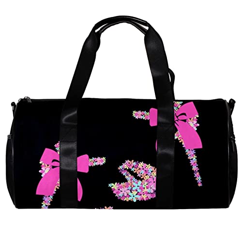 Runde Sporttasche mit abnehmbarem Schultergurt, rosa Illustration, High Heels, Trainingshandtasche, Übernachtungstasche für Damen und Herren, mehrfarbig, 45x23x23cm/17.7x9x9in von DJROW