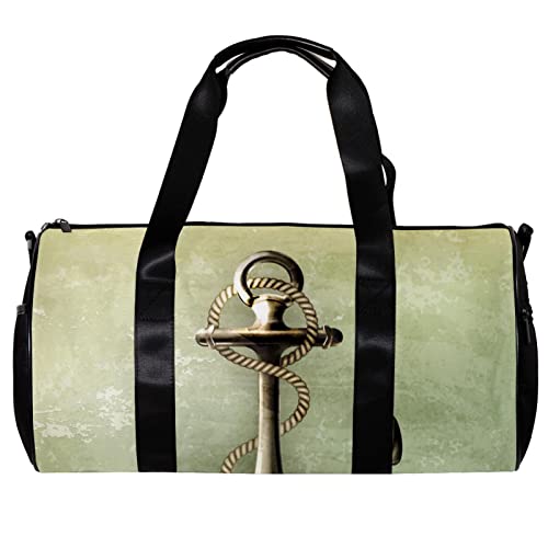 Runde Sporttasche mit abnehmbarem Schultergurt Anker Old Style Training Handtasche Übernachtungstasche für Damen und Herren, mehrfarbig, 45x23x23cm/17.7x9x9in von DJROW