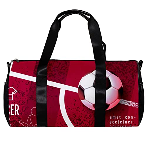 Runde Sporttasche mit abnehmbarem Schultergurt Fußball Sport Design Training Handtasche Übernachtungstasche für Damen und Herren, mehrfarbig, 45x23x23cm/17.7x9x9in von DJROW